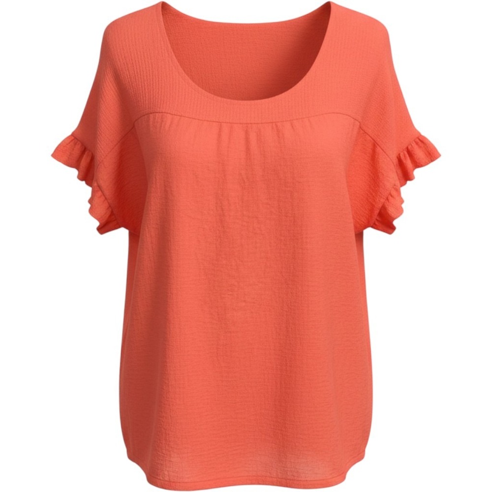Bellambria Italy 100% Linen Coral Orange Blouse Ruffle Sleeve Top Size 1X